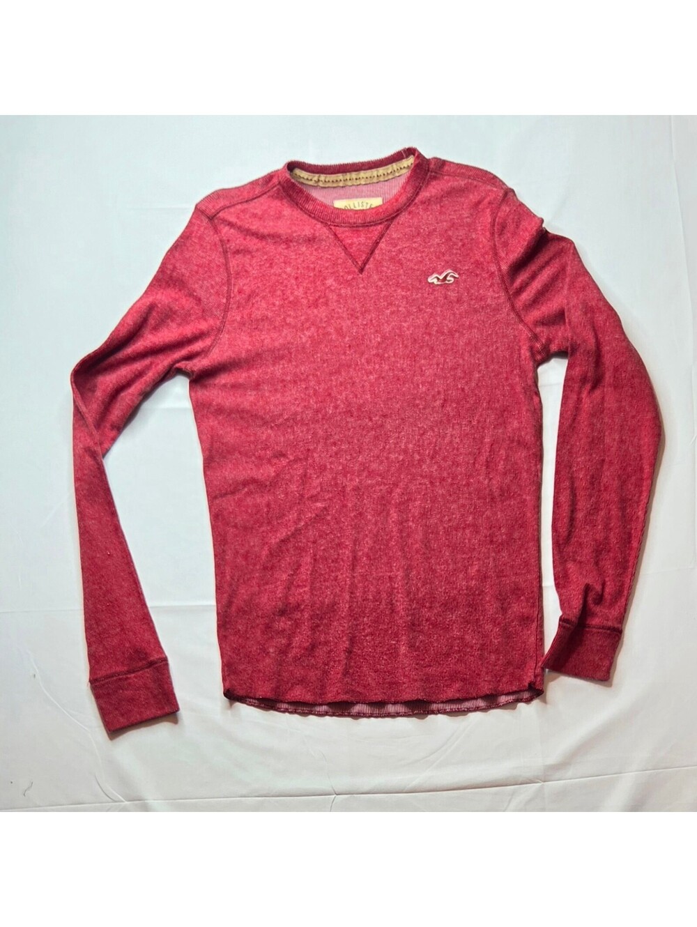 Hollister Co. Men's Heathered Red Waffle Knit Thermal Long Sleeve Shirt Size L